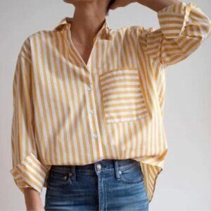 AYR The Deep End Striped Button Down Shirt Mustard White Size Small